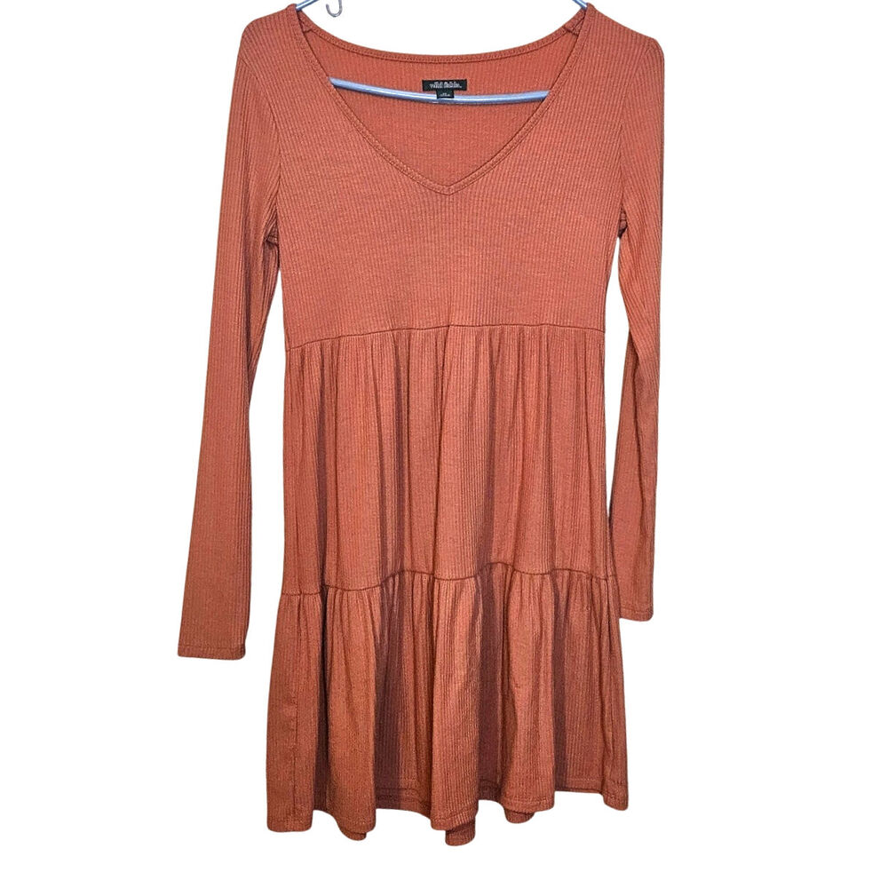 Wild Fable Extra Small XS Ribbed Clay Color Stretchy Boho Long Sleeve Dress